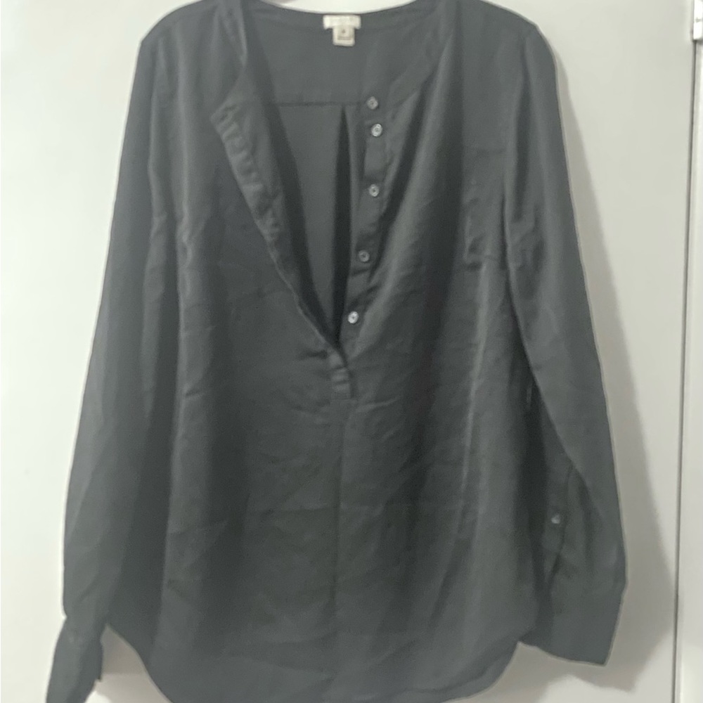 J. Crew Dressy Black Blouse, Half-Button Tunic Style
